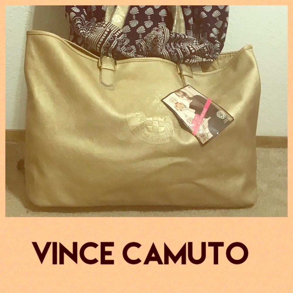 Vince Camuto fragances metallic gold XL tote bag